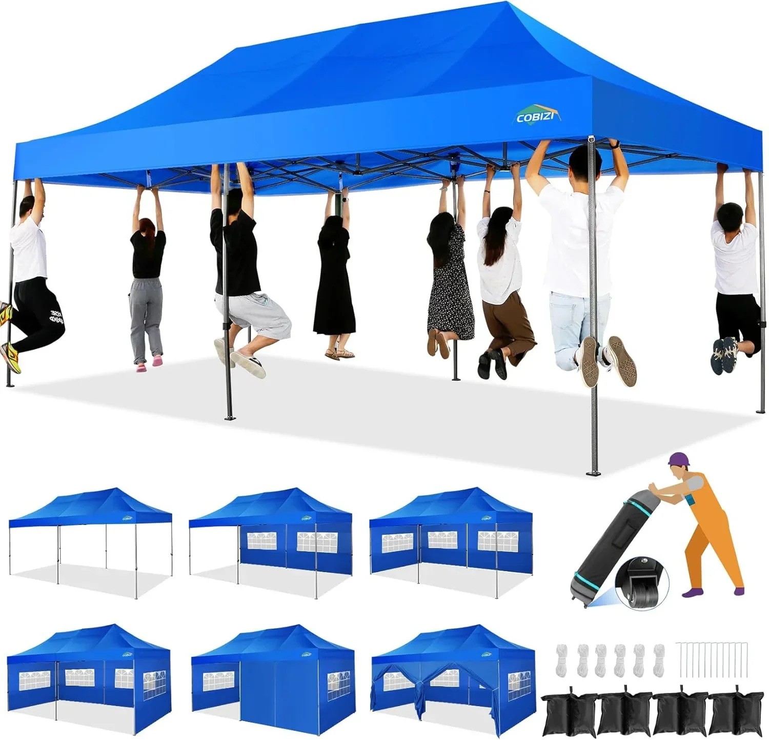 COBIZI 10x20 Heavy Duty Pop up Canopy Tent 6 sidewalls Commercial Canopy Wedding Party Tents