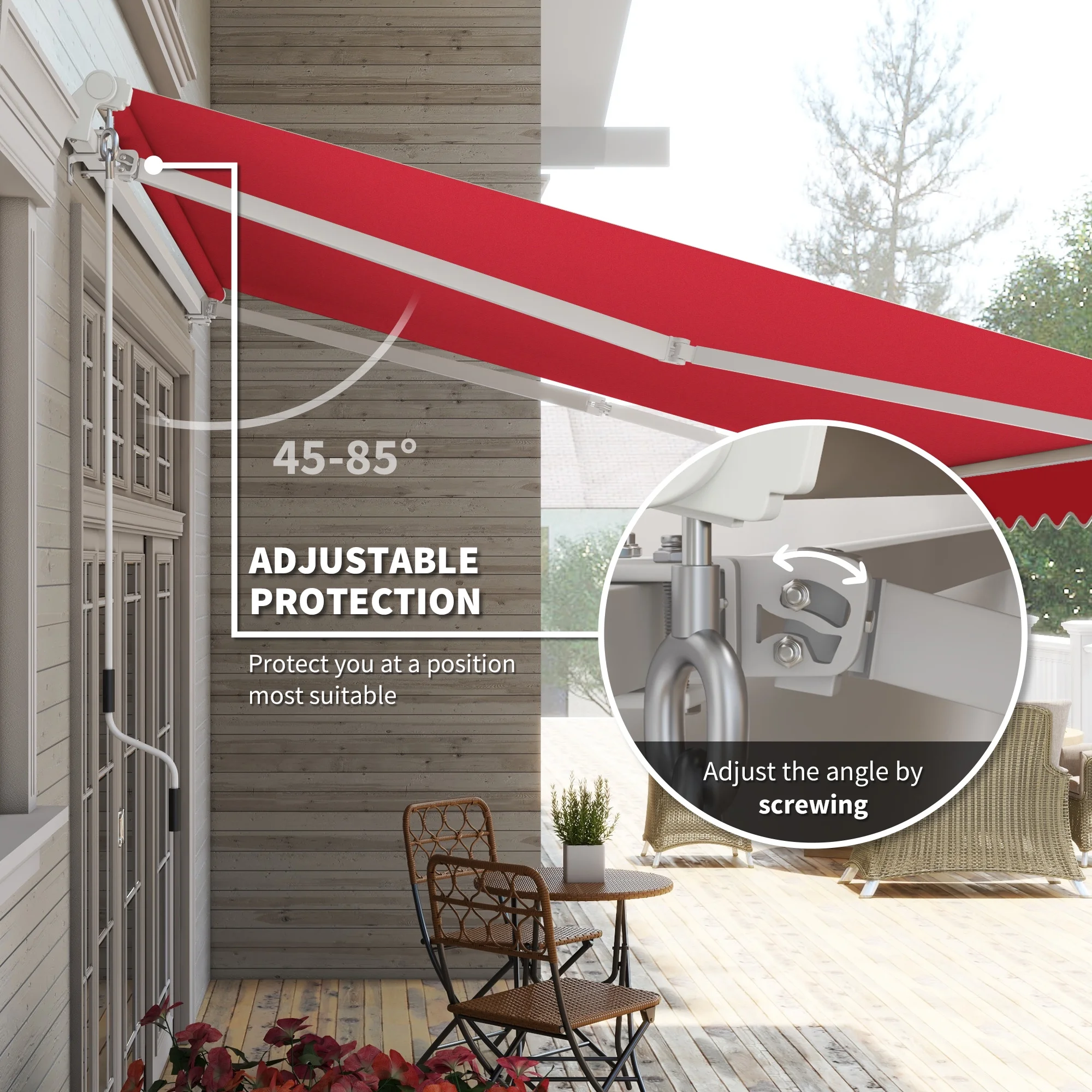 Outsunny 12' x 10' Manual Retractable Awning Outdoor Sunshade Shelter for Patio, Balcony, Yard, with Adjustable & Versatile Design, Beige and White - Image 27
