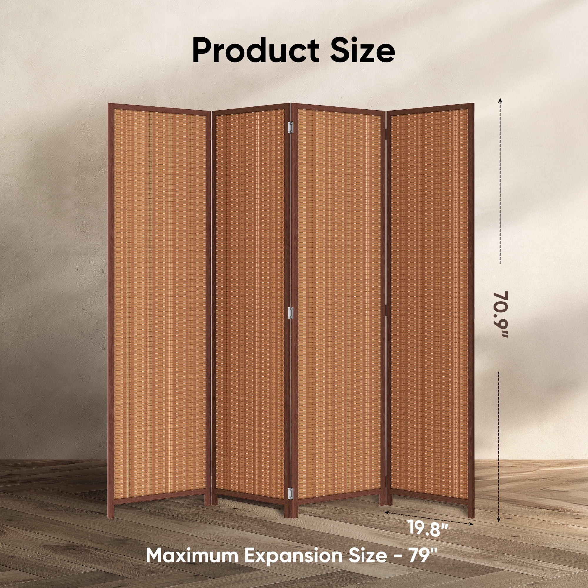 JOSTYLE 4-Panel Room Divider 6ft Tall Extra Wide Folding Privacy Screen with Diamond Double-Weave Divider for Room Separation Freestanding Red Brown - Image 2