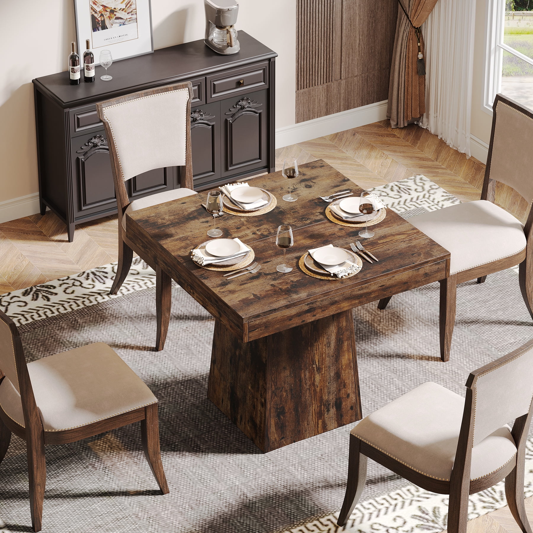Tribesigns Square Dining Table for 4, 31.5-Inch Kitchen Table Small Dinner Table with Sturdy Pedestal Base, Farmhouse Dining Room Table for Home Dining Room, Living Room, Kitchen, Vintage Brown - Image 11
