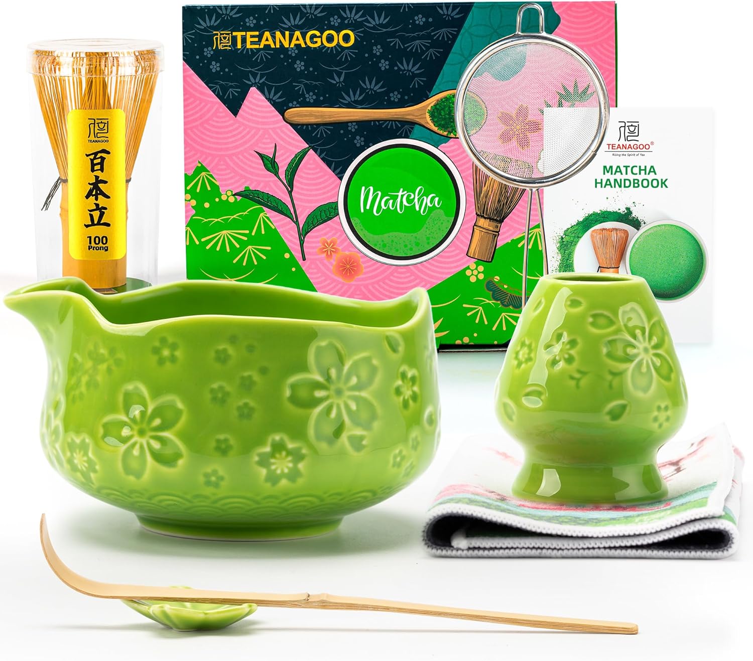 TEANAGOO Matcha Whisk Set Black,7 Pcs Matcha Set,Matcha Kit for Ceremony,Tradition Tea Set for Making Breakfast/Latte,Matcha Whisk Set with Bowl(Chawan)/Whisk and Holder,Gift for Family/Friend