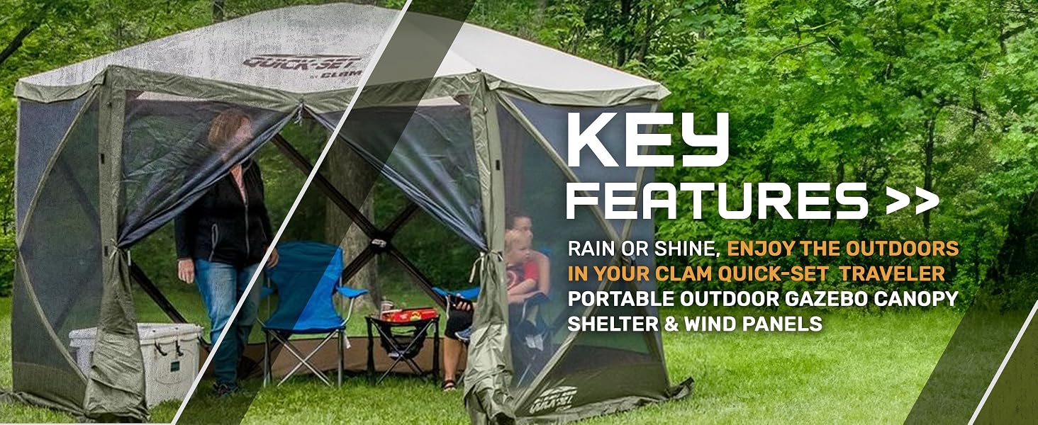 CLAM Quick-Set Venture 9 x 9 Foot Portable Outdoor Camping Canopy Shelter, Brown