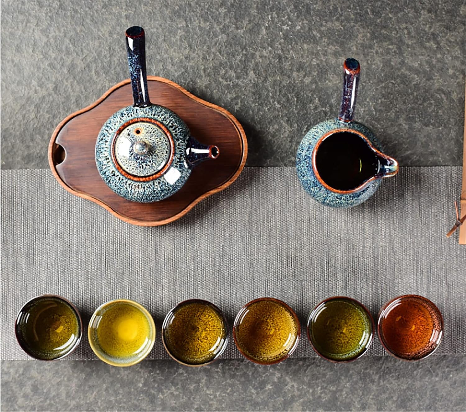 6pc Ceramic Kung Fu Tea Set, Japanese Tea Cup, Sake Cup, 2.1oz Capacity, 6 Colors