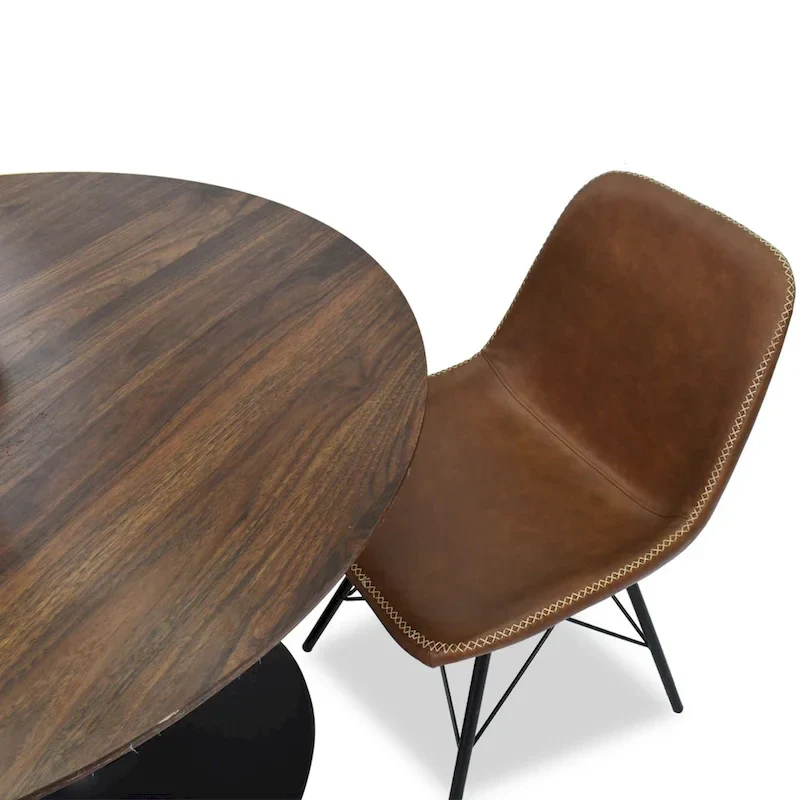 Round Walnut Finish Dining Table