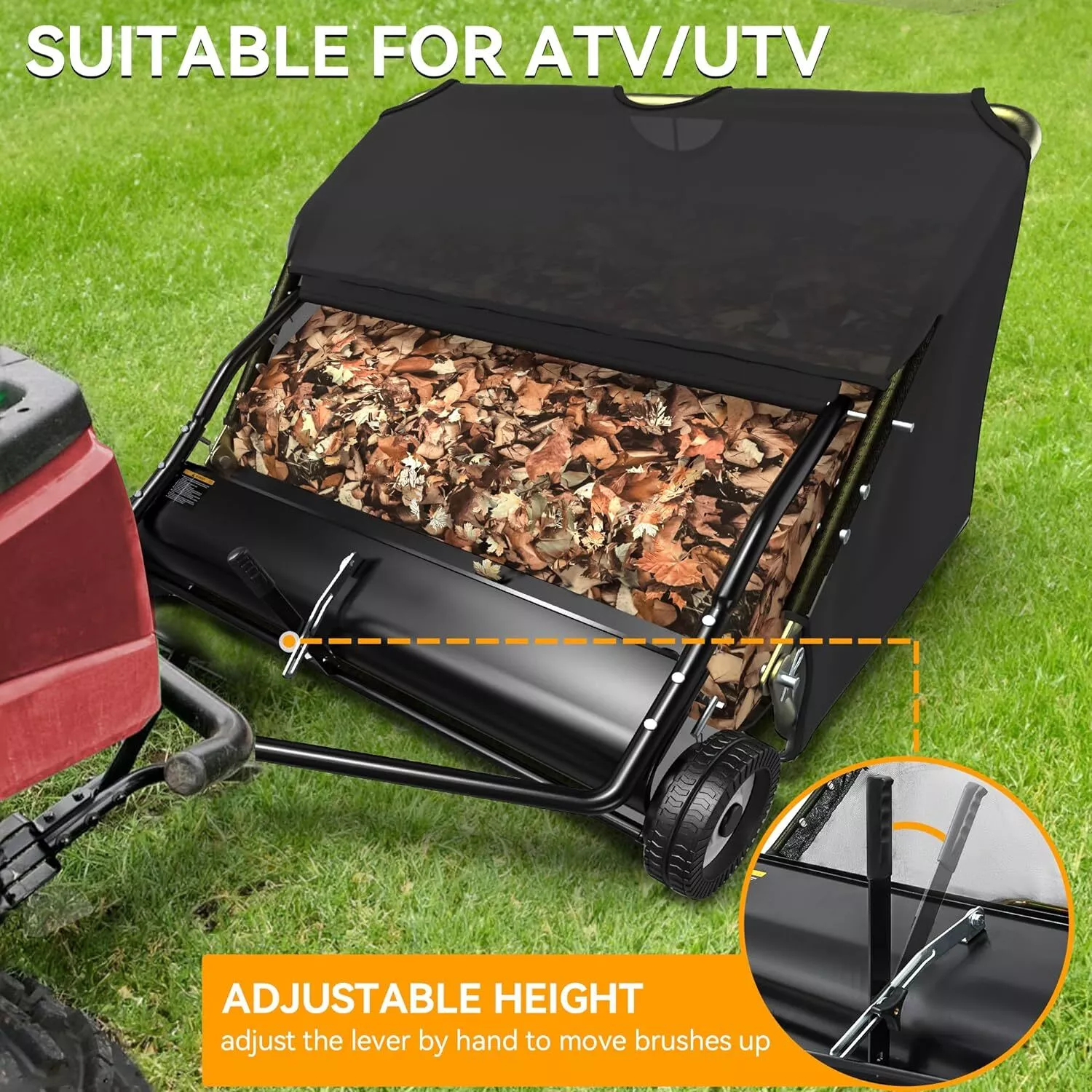 Dextrus 42 in Tow Behind Lawn Sweeper Leaf Collector for Garden Grass Lawn 12 Cu ft Capacity Tractor assembly - Image 9