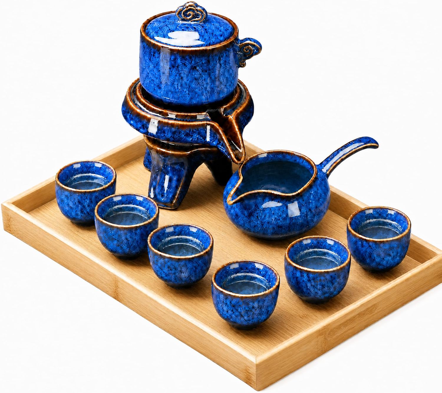 Traditional Japanese tea set, Kiln altered glaze Porcelain tea set with 1 Teapot, 6 Tea cups, 1 Tea Tray,Japanese teapot set, Asian tea sets (Kiln altered-Green)