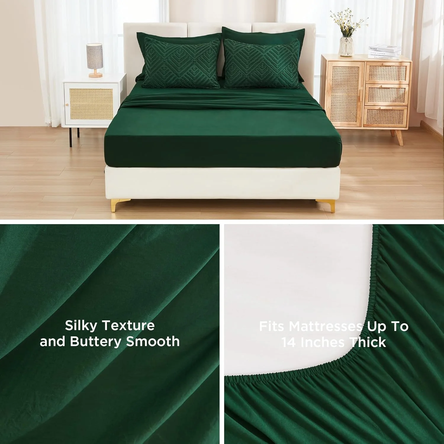 Queen Comforter Set 7 Piece Dark Emerald Green - Bed in a Bag Queen Boho Lightweight Fluffy Tufted Bedding Sets with Comforter, Sheets, Pillowcases & Shams - Image 9