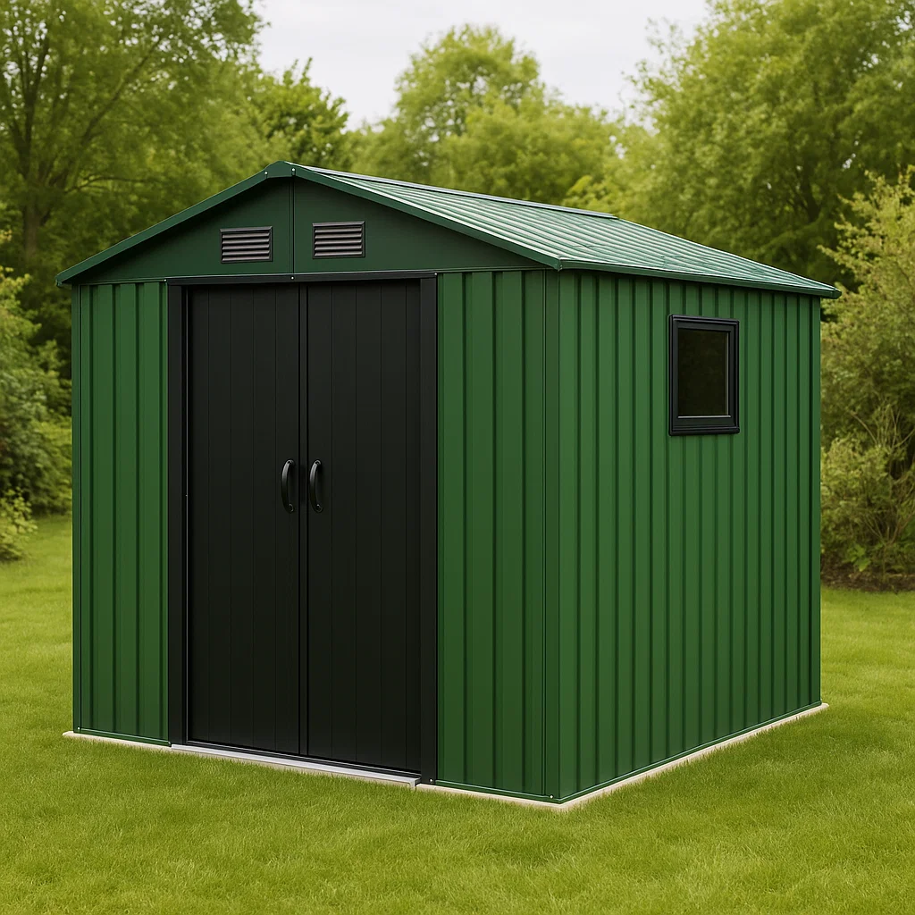 Caseta de jardín, cuarto de herramientas verde con puerta negra de metal para jardín exterior, 213x187x225 cm bHzufsP169Nv