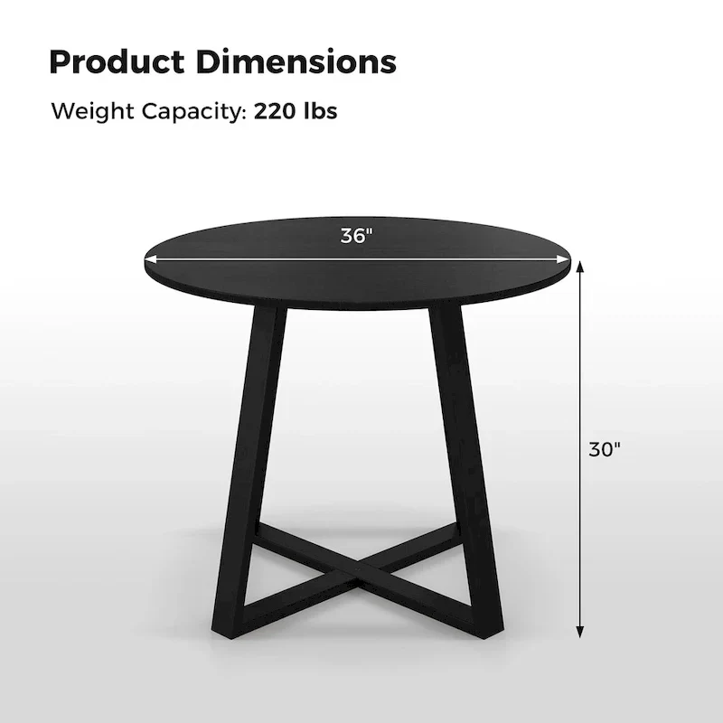 Gymax 36-Inch Round Solid Wood Dining Table for 4 with Pedestal Base