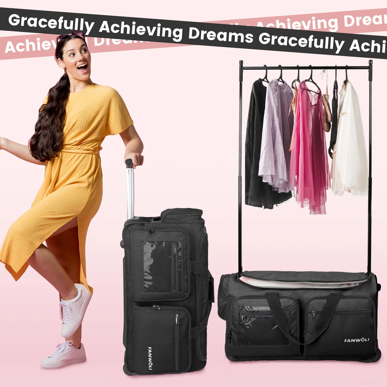 Fegat Dance Bag with Garment Rack - 28"Collapsible Rolling Competition Dance Duffle Bag Lightweight Costume Wheeled Suitcase for Dancers Shows Livestreamer Athletes - Image 29