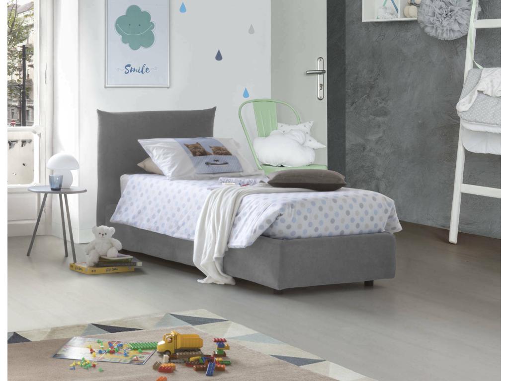 Cama individual Dbut, Cama contenedor con revestimiento de tela, 100% Made in Italy, Apertura frontal, con colchón 80x190 cm incluido, Gris