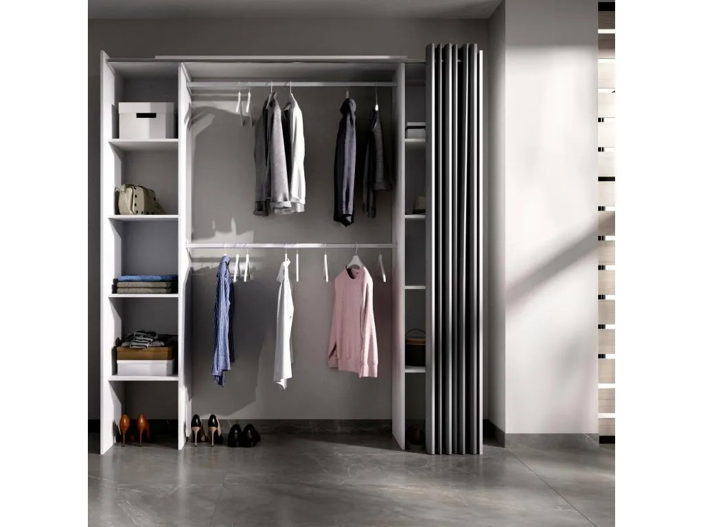 Armario Kavehomedeco Estructura para vestidor Perchero abierto 180x50h205 cm Blanco y Gris YISX34330