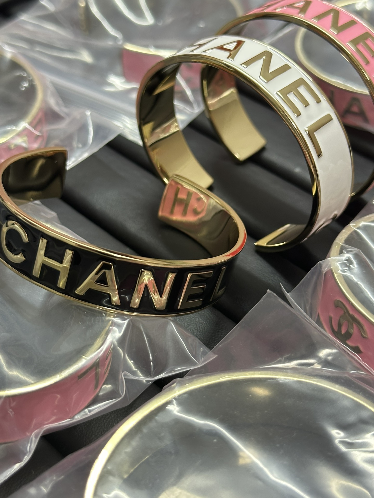 Chanel Embossed Monogram Open Cuff Bangle Bracelet - Original Replica Club