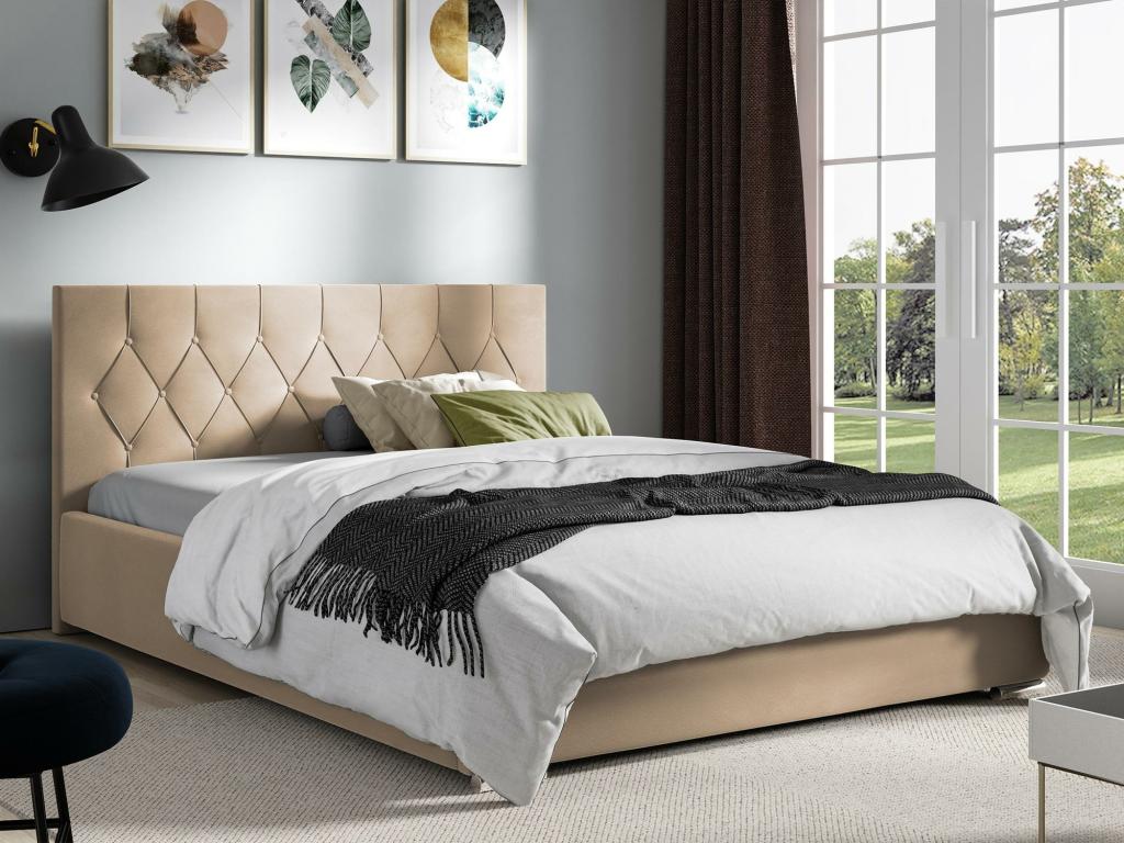 Cama Baltimore 160 Doble De color marrón claro 180x200 Tapiz Somieres 198x222x92cm