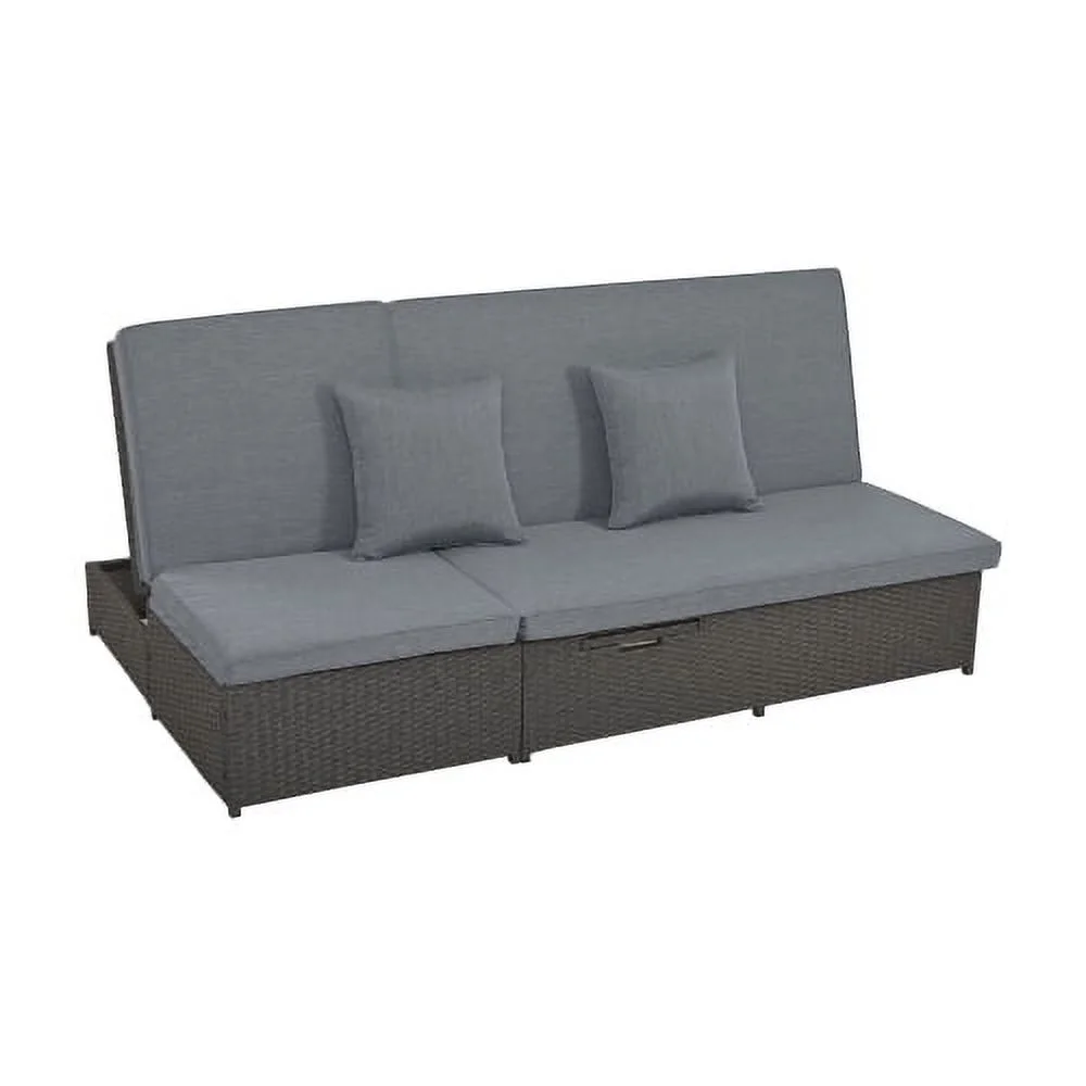 Harper & Bright Designs Rattan Outdoor Double Lounge Chaise 2-Person PE Wicker Outdoor Patio Sunbed with Canopy Cover for Backyard Garden Balcony, Beige+Black - Image 64
