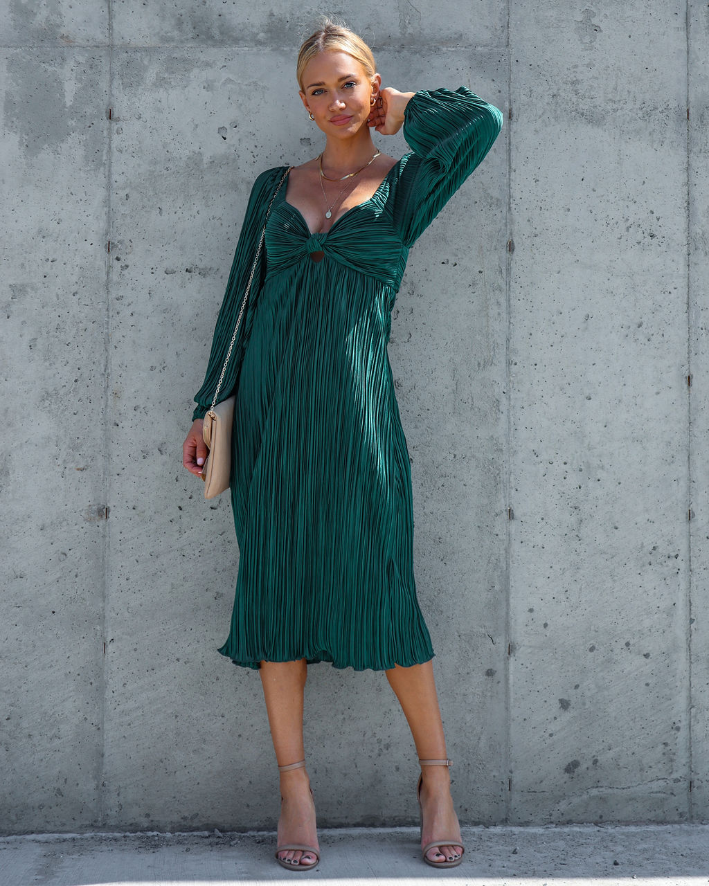 Very Impressed Plisse Cutout Midi Dress - Emerald - Se7enfashion