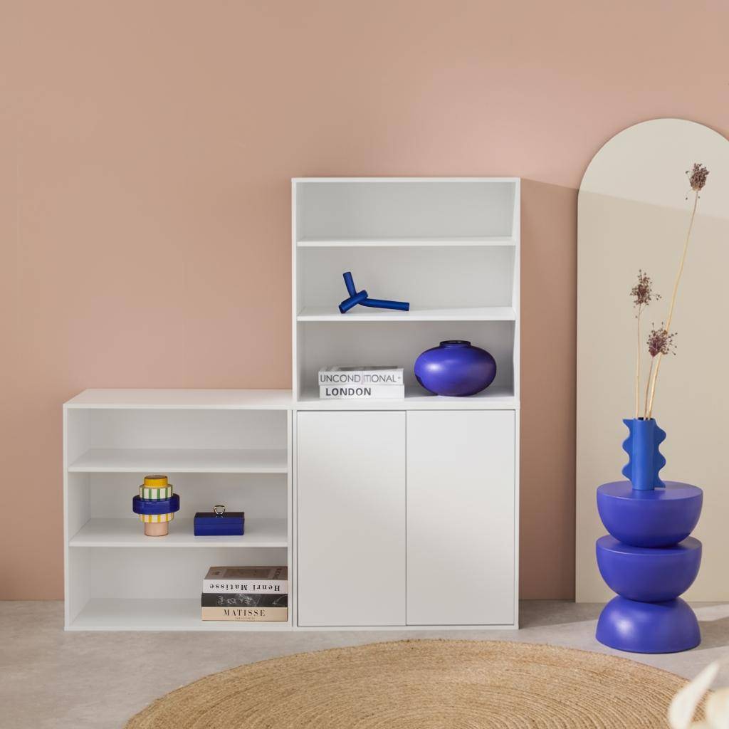Kompo - Estantería, biblioteca modular con 3 elementos, 2 puertas y 6 estantes