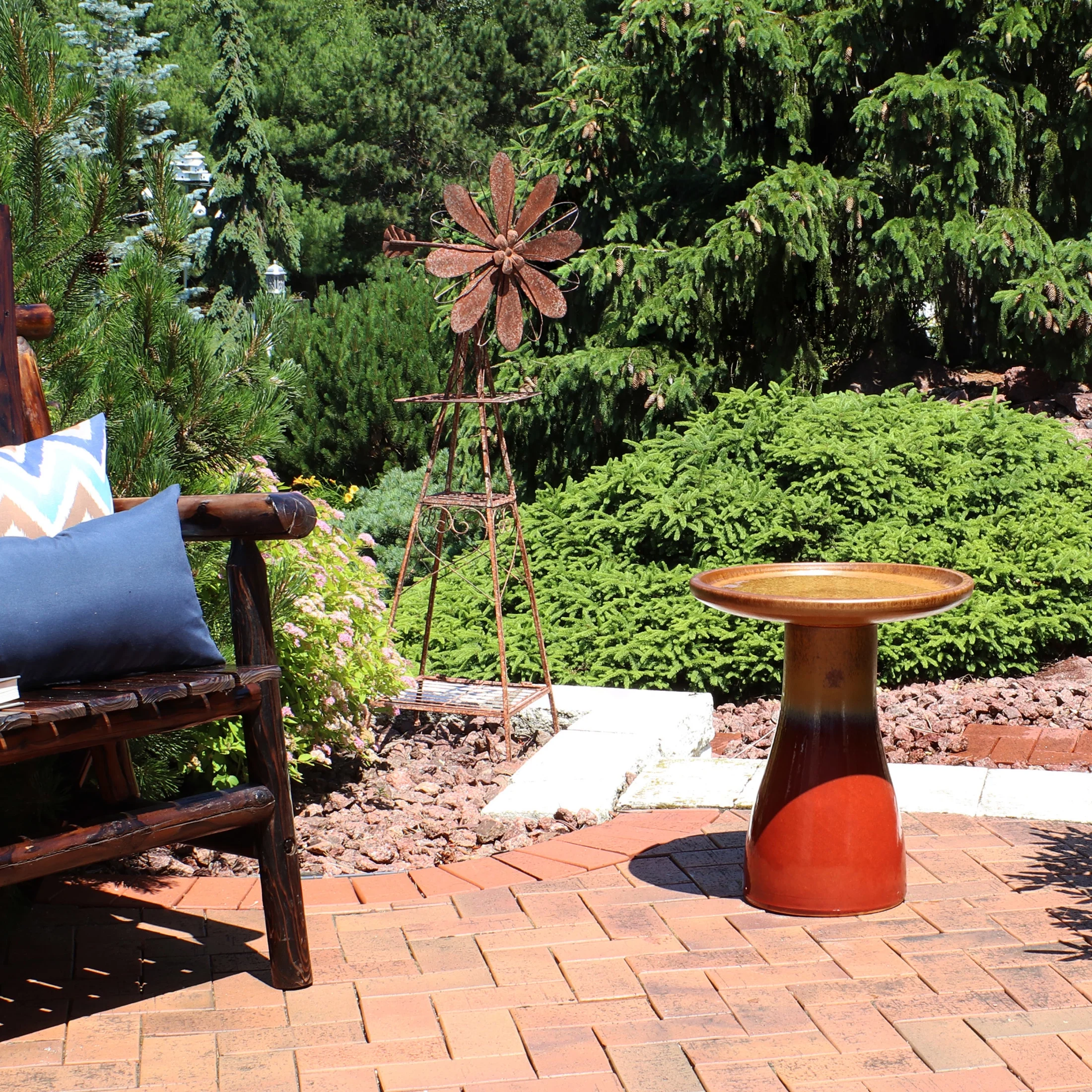 Sunnydaze Freestanding Ceramic Outdoor Bird Bath, Glazed, UV-Resistant Galaxy Blue Finish - Image 41
