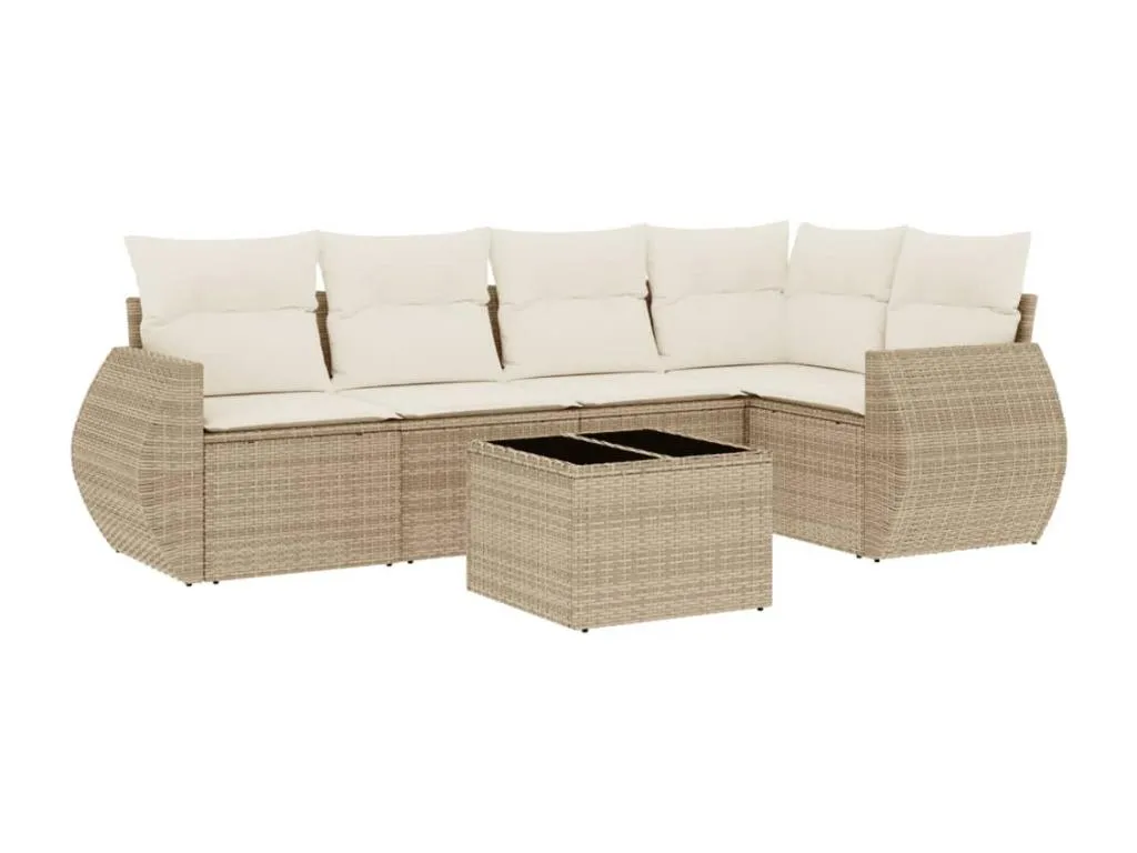 Juego de 6 piezas de sofás de jardín con cojines en ratán sintético color beige sstn41776
