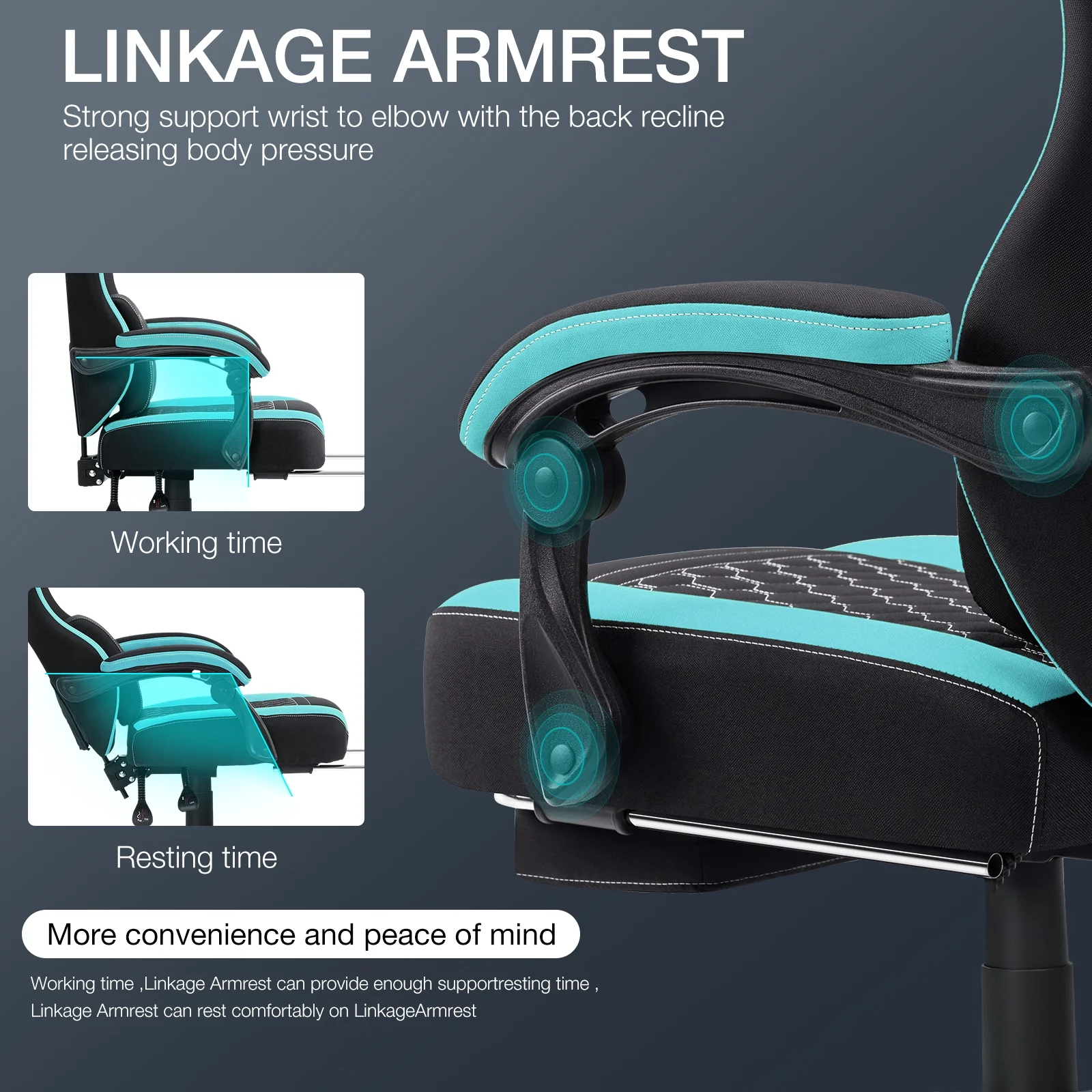 Hoffree Gaming Chair with Massage Fabric Office Chair with footrest for Adults, Ergonomic Gamer Chair with Headrest and Lumbar Support for Office Gaming, 440 LBS - Image 36