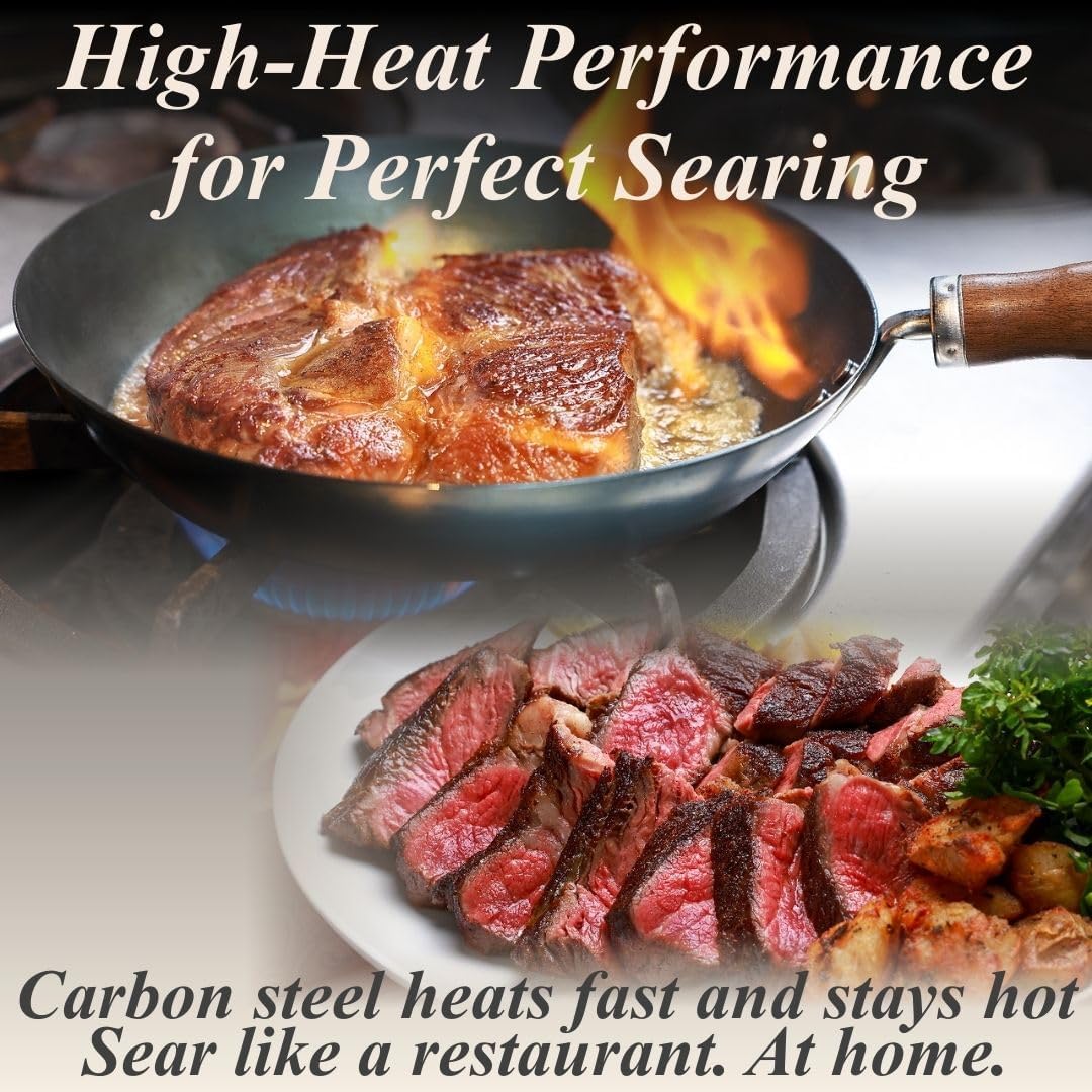 Crafted in Japan. Trusted by Chefs. Japanese Carbon Steel Frying Pan, 9.4 inch – Precision-Formed, Pre-Seasoned & Lightweight, Chef-Designed for High-Heat Control (9.4 inches)