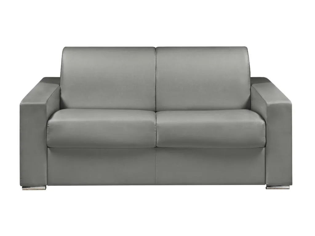 Sofá cama de 2 plazas tipo italiano de piel sintética Prietocasa - Gris - Somier de láminas de 120 cm - Colchón de 18 cm con memoria de forma