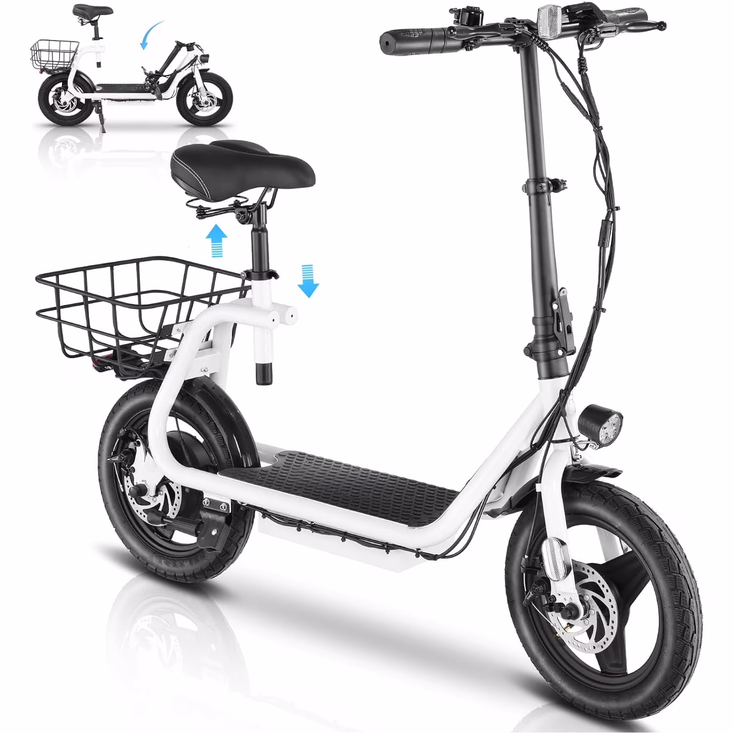 SANOPY 350W Electric Scooter with Seat for Adults, 15 Miles Range 20 Mph, 36V 5.2Ah Battery Moped, 14