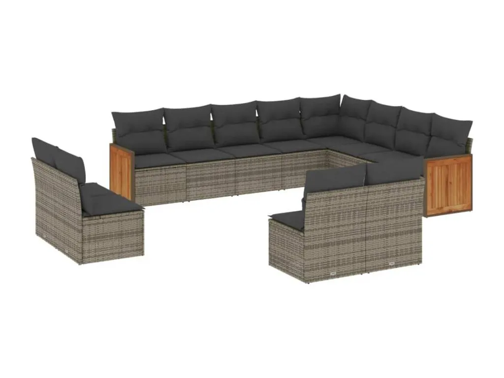 Homepleno Set de sofás de jardín 12 pzas con cojines ratán sintético gris 72039laqt