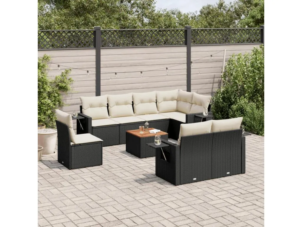 Set de sofás de jardín 8 piezas y cojines ratán sintético negro ooxx44849