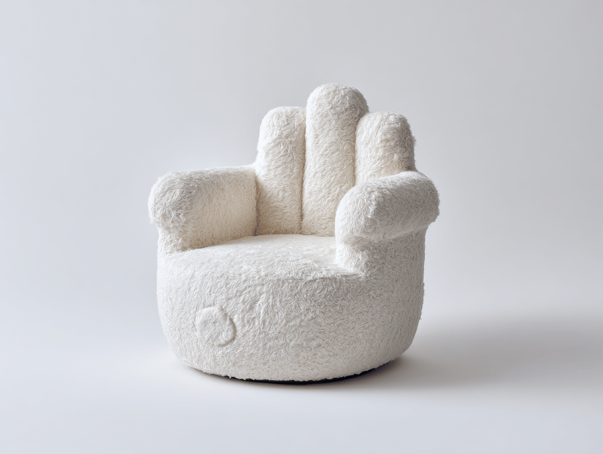 Sillón con forma de mano tapizado en felpa blanca 85×85×95 cm – decorativo y cómodo