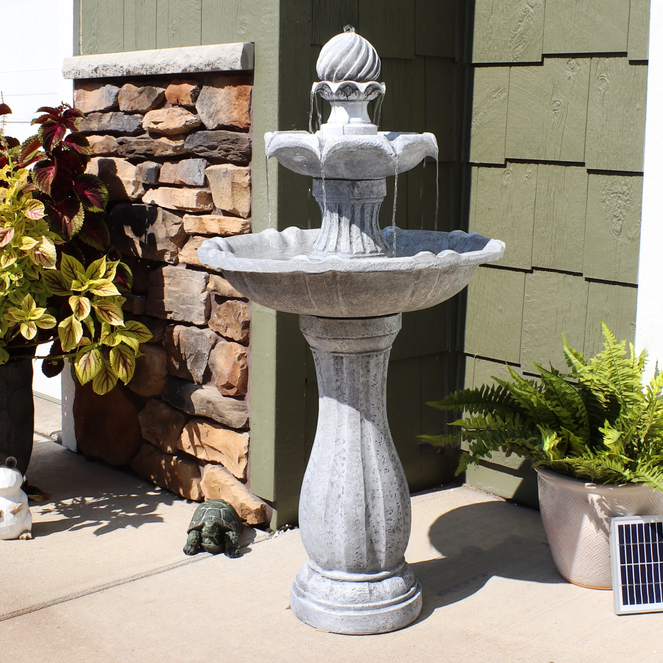 Sunnydaze 45" 2-Tier Arcade Solar Outdoor Water Fountain with LED - Earth - Image 24