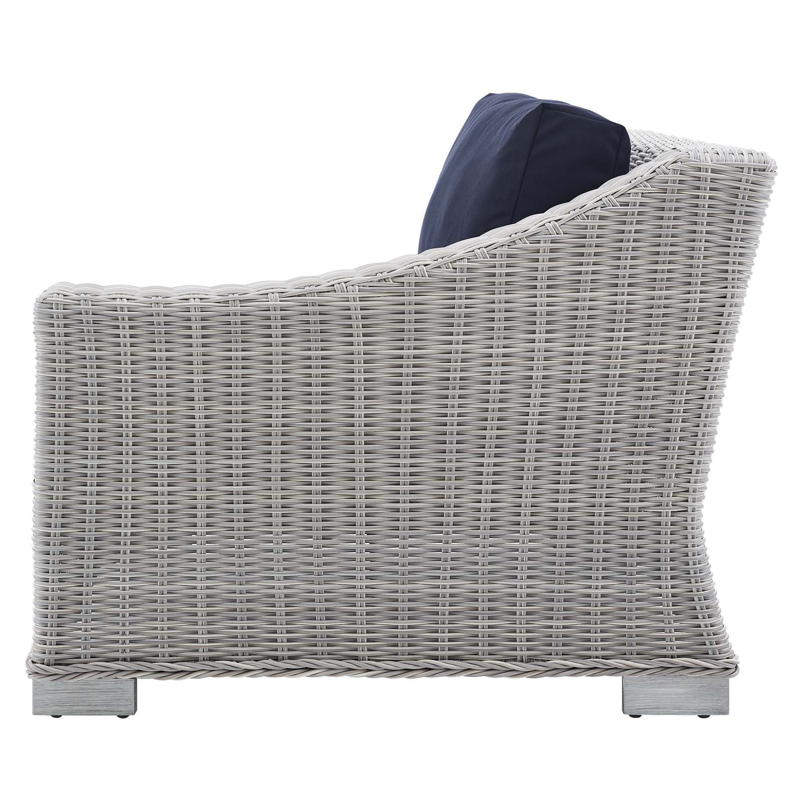 Lounge Sectional Sofa Chair Table Set, Rattan, Wicker, Light Grey Gray Blue Navy, Modern Contemporary Urban Design, Outdoor Patio Balcony Cafe Bistro Garden Furniture Hotel Hospitality - Image 13