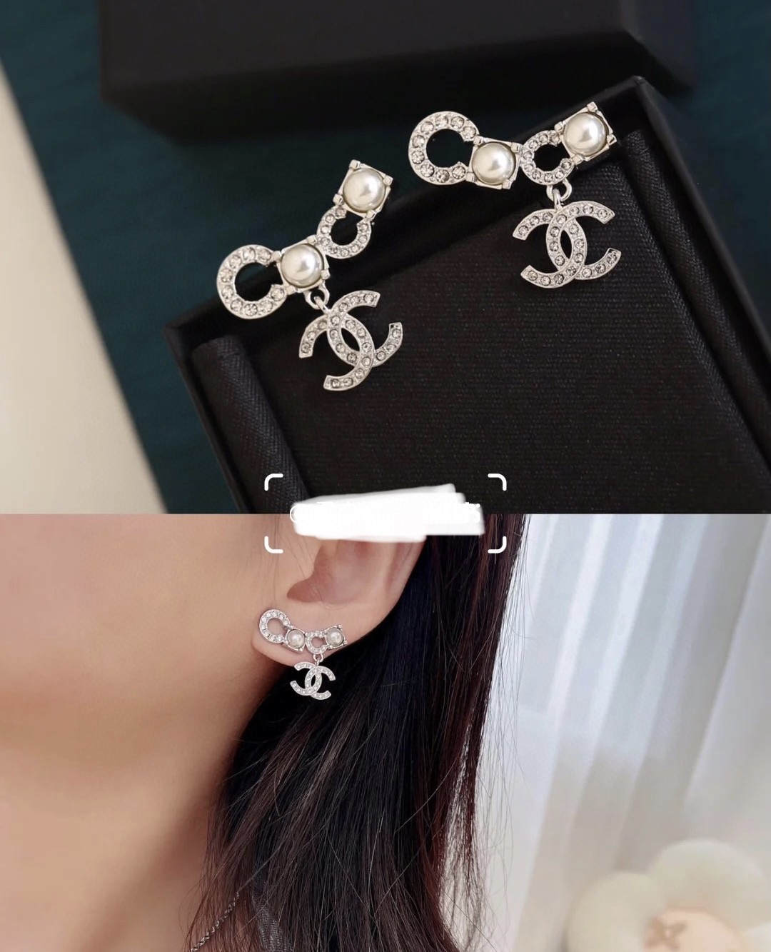 Chanel Full Diamond and Pearl Paved Coco Earrings - Original Replica Club