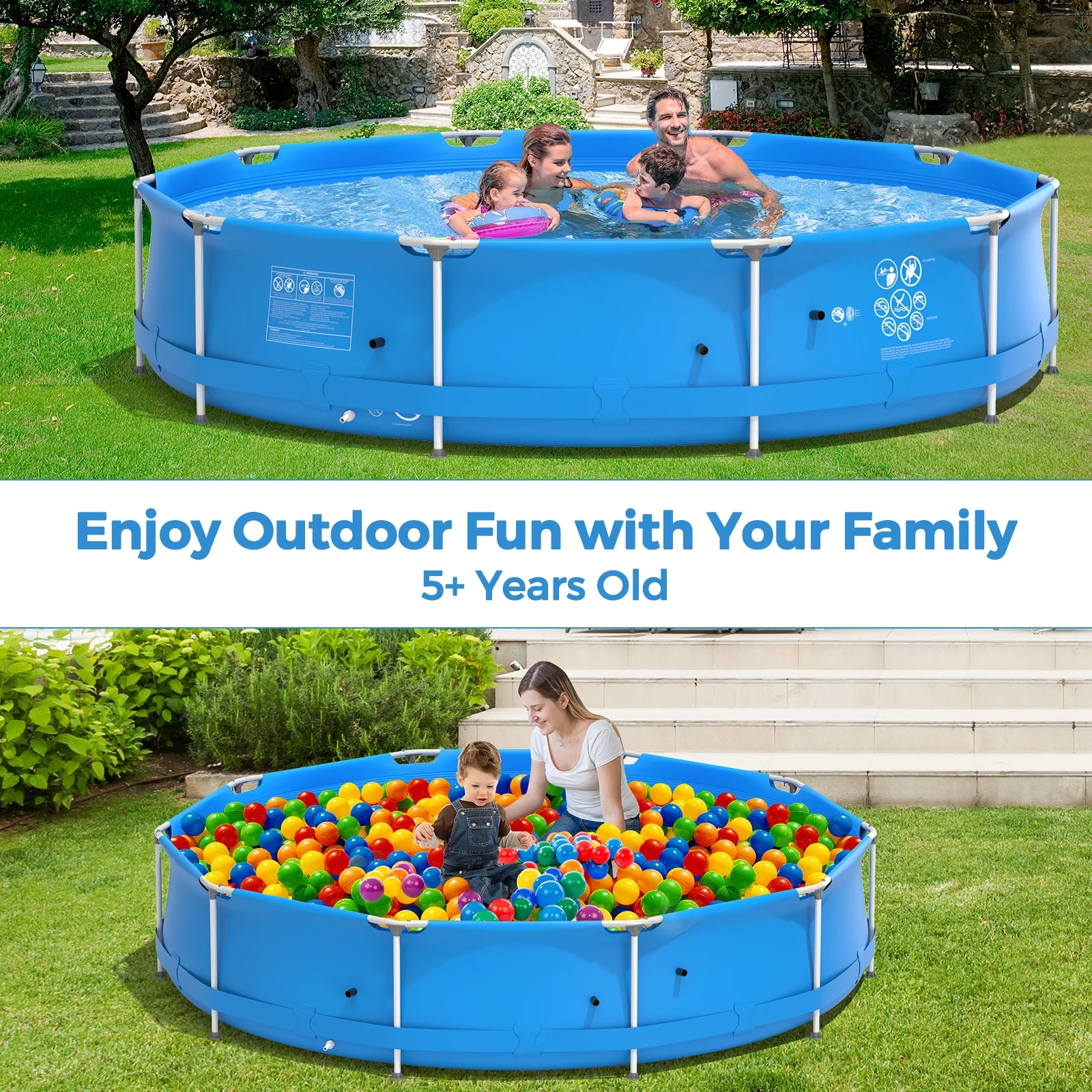 Infans Round Above Ground Swimming Pool Patio Frame Pool W/ Pool Cover Iron Frame Blue - Image 7