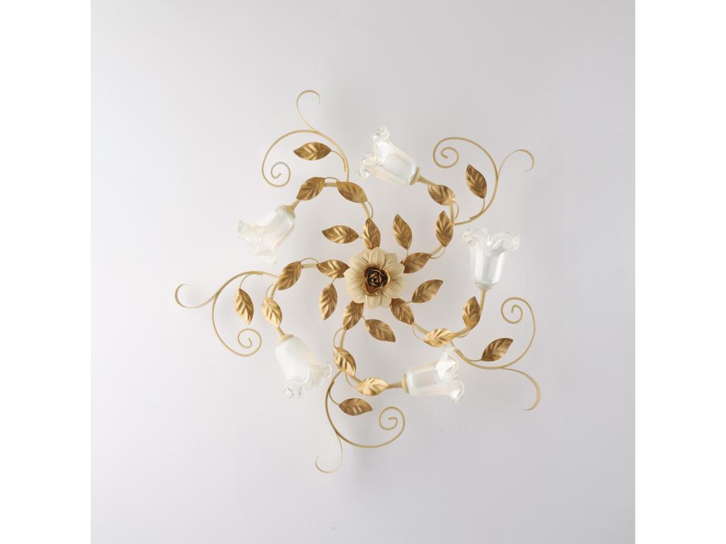 Cesto - Plafón de hierro lacado decapado marfil 5 luces Al.17 - Ø80 - BL274-PL5-AV