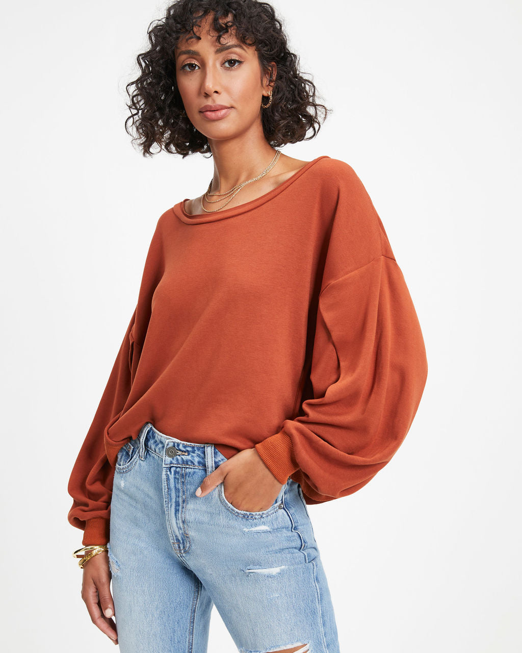 Jerome Knit Dolman Long Sleeve Top - Rust - Se7enfashion