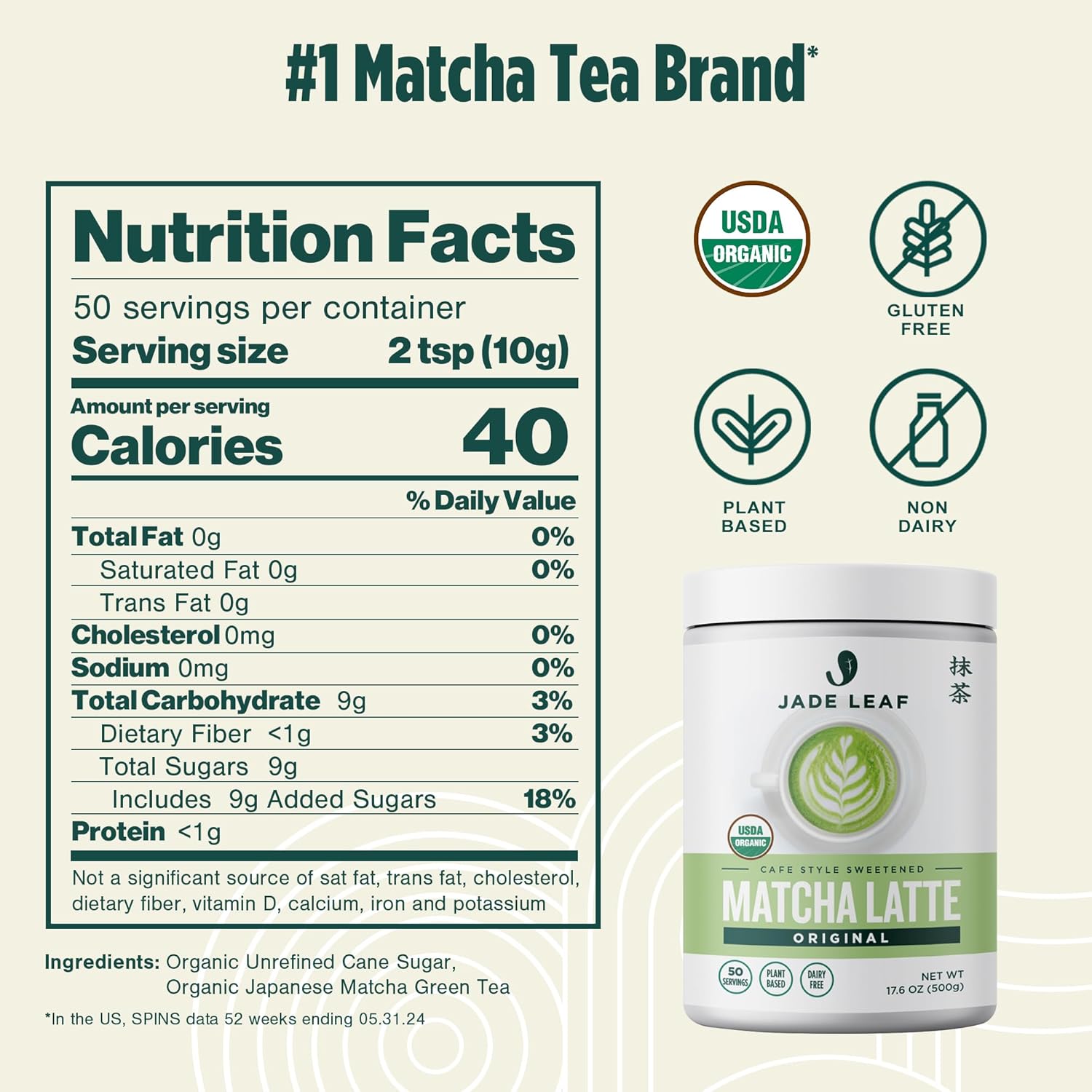 Jade Leaf Matcha Organic Cafe Style Sweetened Matcha Latte Green Tea Powder, Premium Barista Crafted Mix - Authentically Japanese (1.1 Pound Tin)