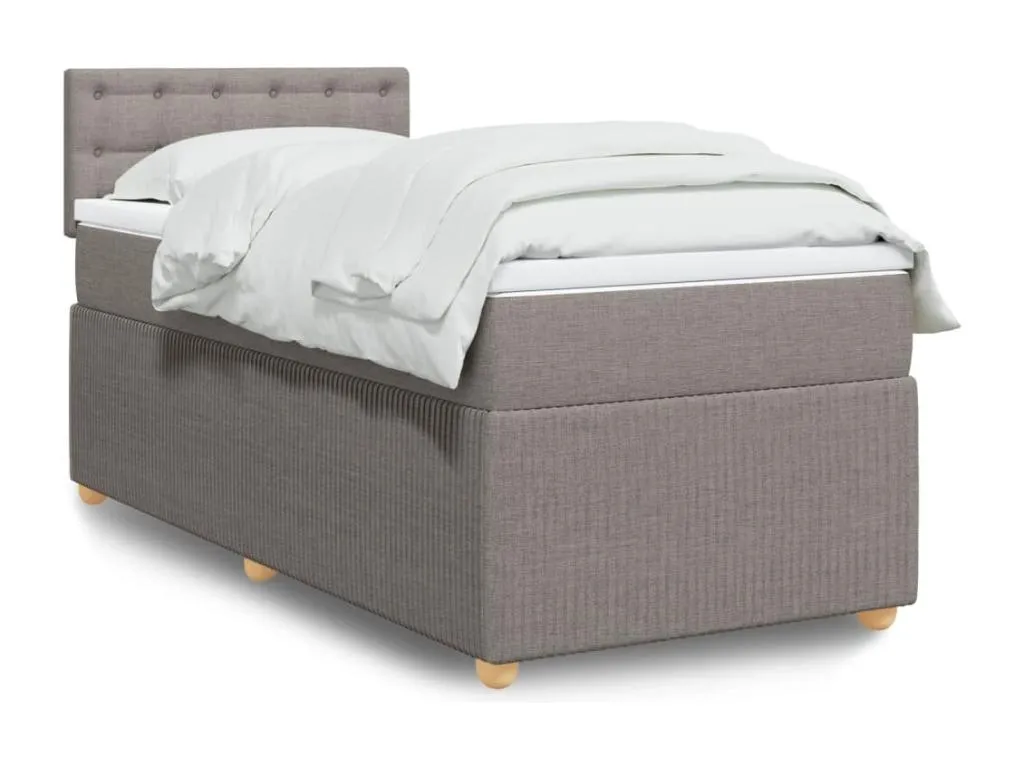 Cama box spring con colchón tela gris taupe 80x200 cm wpd3523037