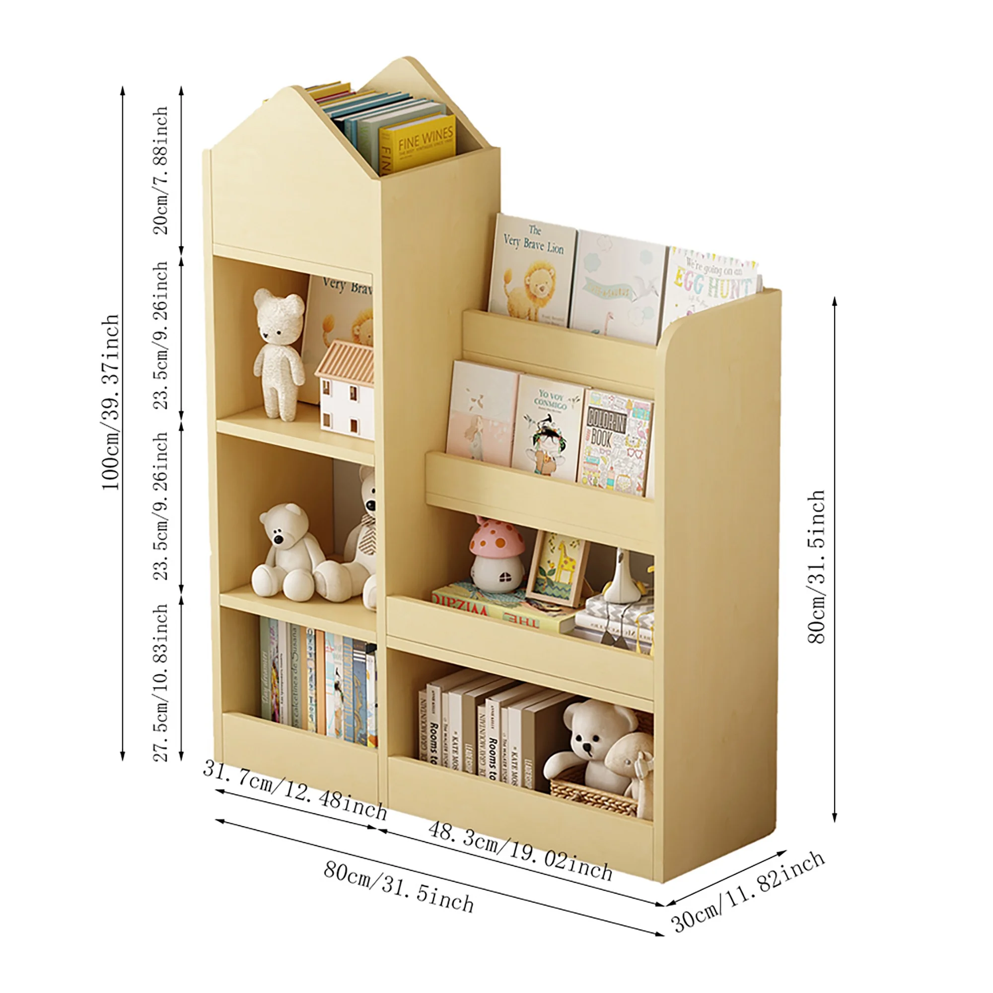 PAPROOS Kids Bookshelf, Wooden Kids Bookcase with Toy Storage Organizer Cabinet, Children Multi Shelf Cubby for Classroom, Kids Bedroom, Nursery, Wood - Image 6