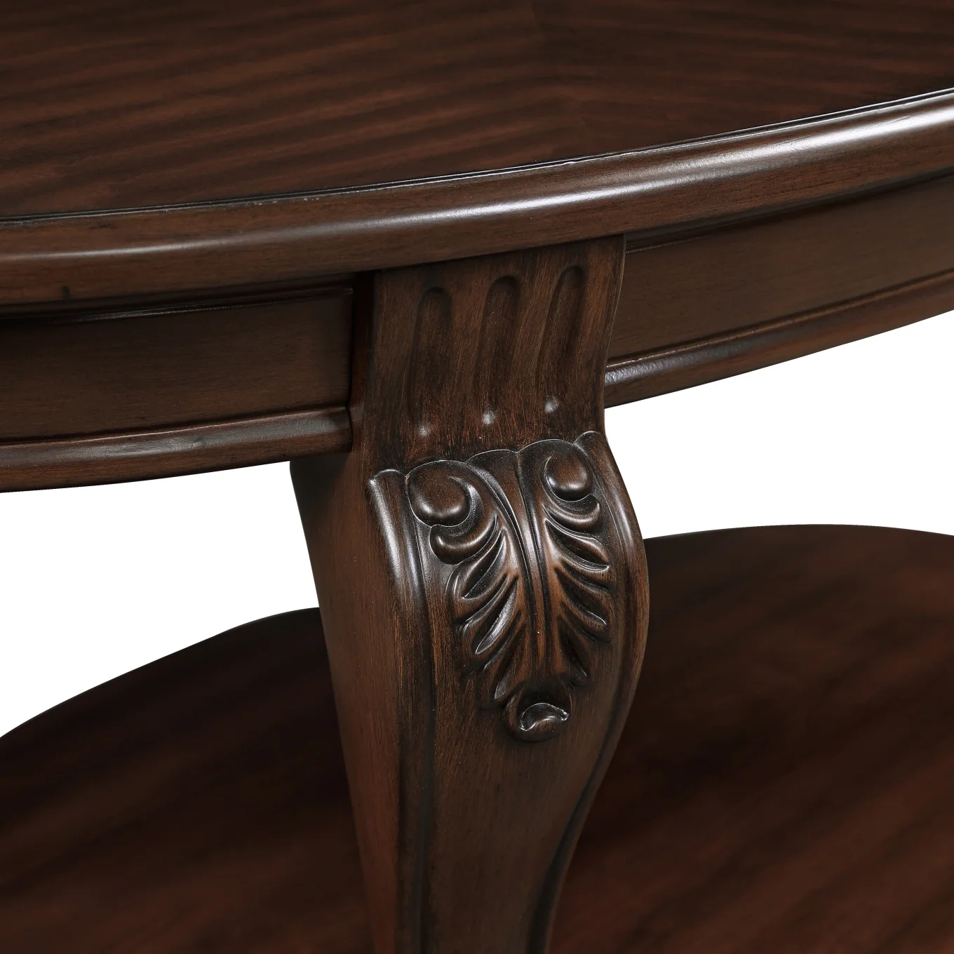 42" Oval Coffee Table with Storage Shelf, 2-Tier Solid Wood Cocktail Tea Table, Traditional Retro Center Table for Living Room, Bearing 400LBS, Cherry - Image 8
