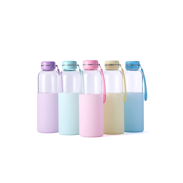 550ml Macarons Lid Silicone Sleeve High Borosilicate Glass Water Bottle