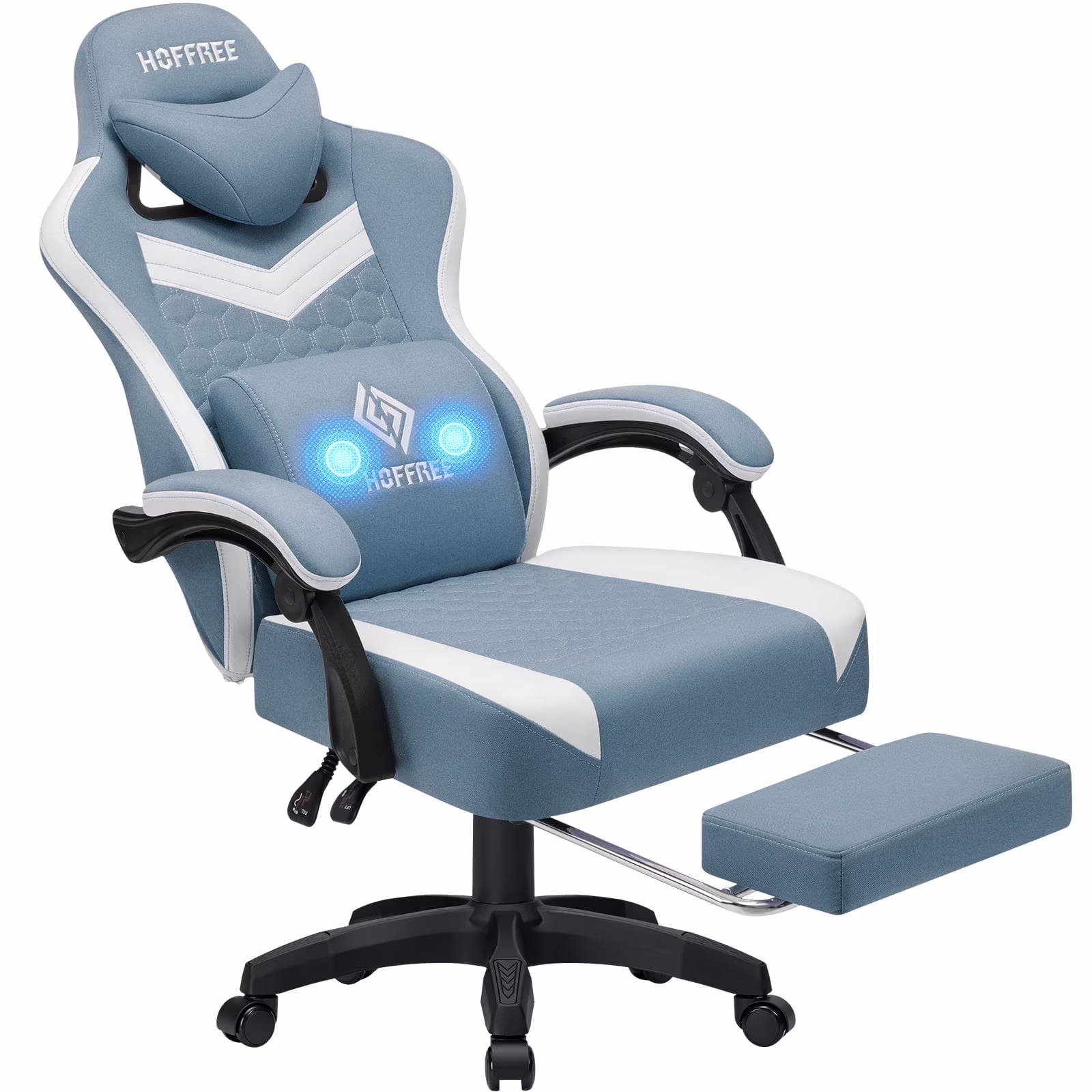 Hoffree Gaming Chair with Massage Fabric Office Chair with footrest for Adults, Ergonomic Gamer Chair with Headrest and Lumbar Support for Office Gaming, 440 LBS - Image 15