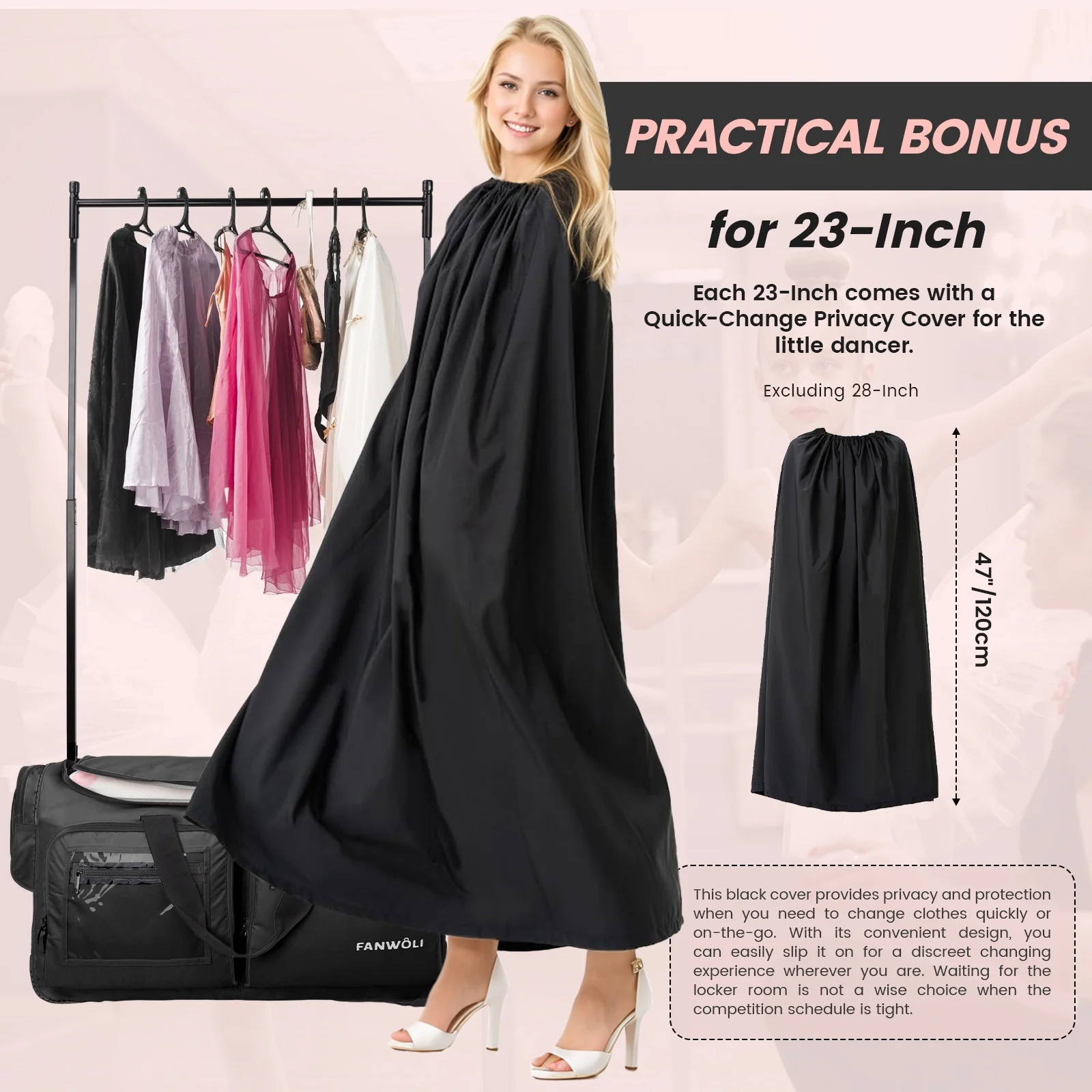 Fegat Dance Bag with Garment Rack - 28"Collapsible Rolling Competition Dance Duffle Bag Lightweight Costume Wheeled Suitcase for Dancers Shows Livestreamer Athletes - Image 31