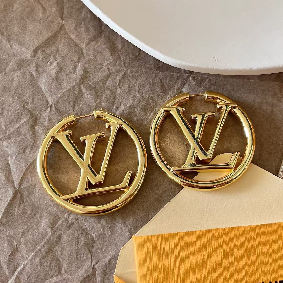Louis Vuitton Large Hollow Round LV Letter Earrings - Original Replica Club
