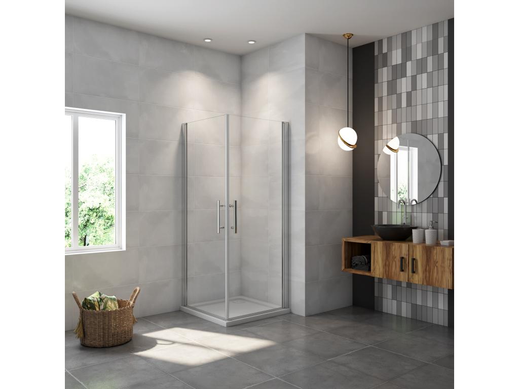 Mampara de ducha cuadrada abatible giratoria vidrio antical 6mm 850x850x1950mm