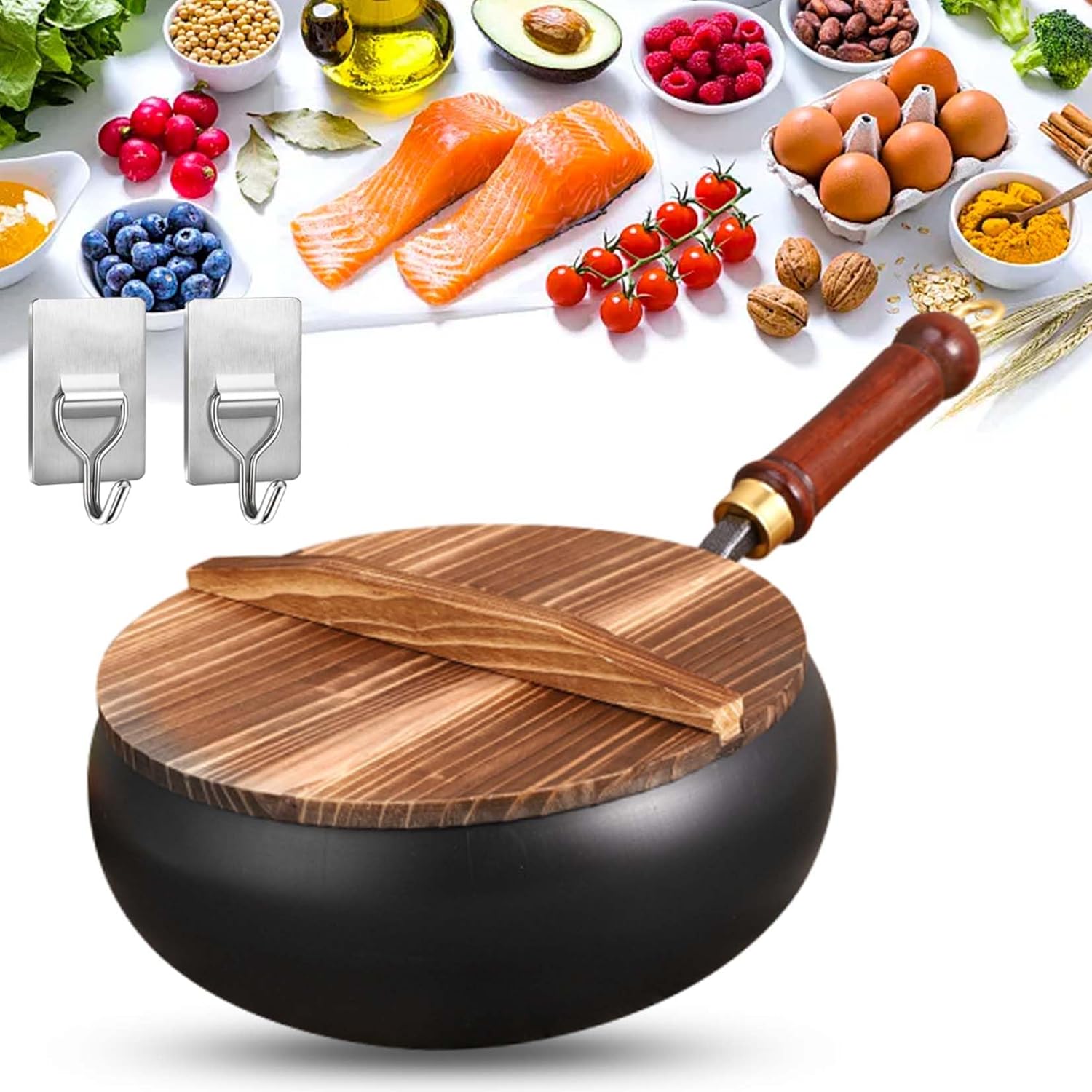 Uncoated Thick Iron Pot, Japanese Uncoating Cast Iron Pot, IronPot Pro, Multifunctional Non-Stick Cast Irons Wok with Lid, High Purity Irons Frying Pan for Cooking (Hammer-Glass Cover, L-11in)