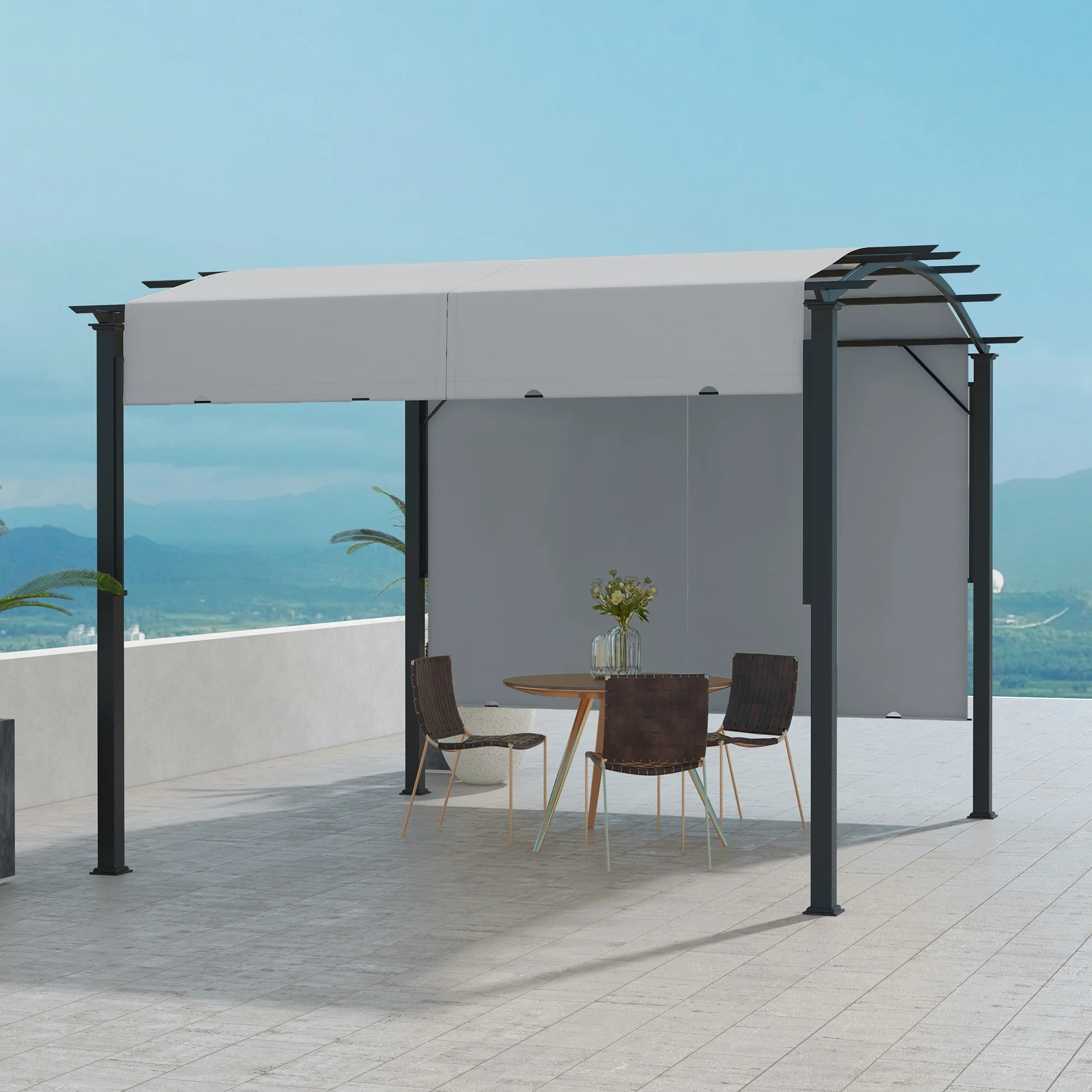 Outsunny 11' x 11' Outdoor Retractable Pergola Canopy, Sun Shade Canopy Patio Metal Shelter for Garden Porch Beach, Beige - Image 15
