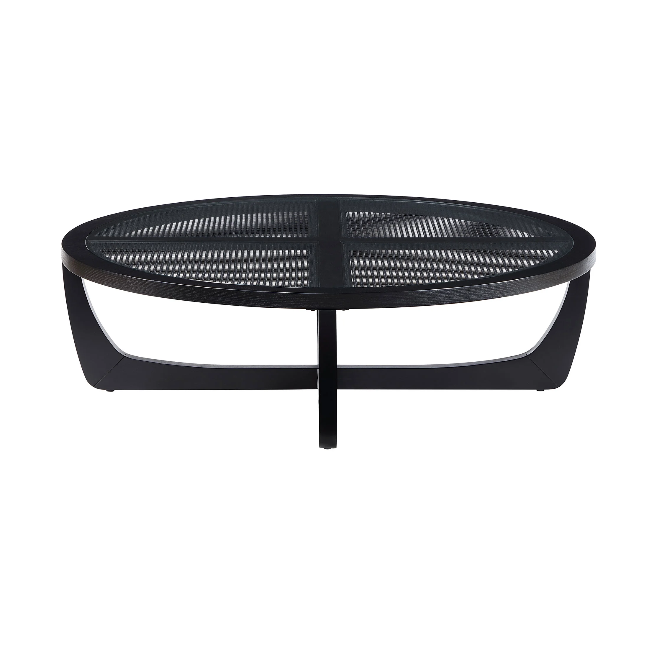 Beautiful by Drew Barrymore Round Rattan and Glass Top Coffee Table, Black - Image 5