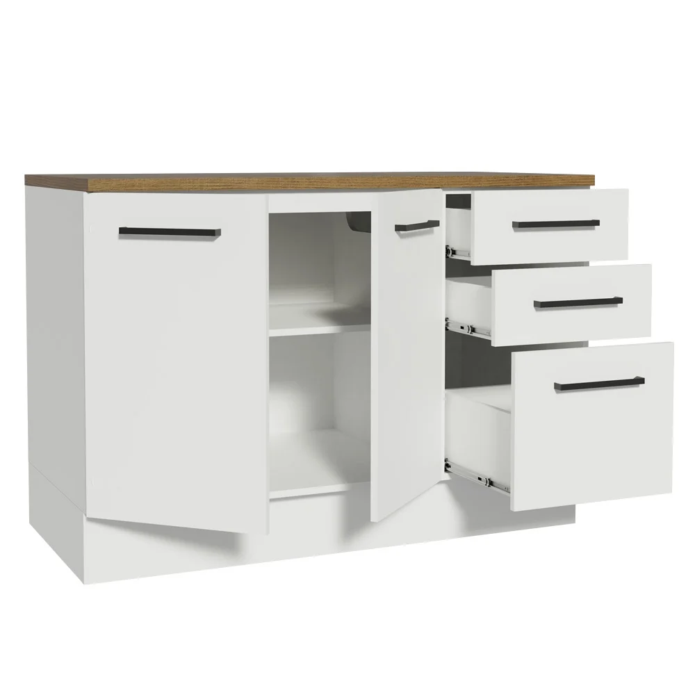 Madesa Hazel Kitchen Storage Buffet Base Cabinet with Adjustable Feet 47 Inch Engineered Wood Slab Doors Painted Finish Floor Mount Removable Plinth - White - Image 4