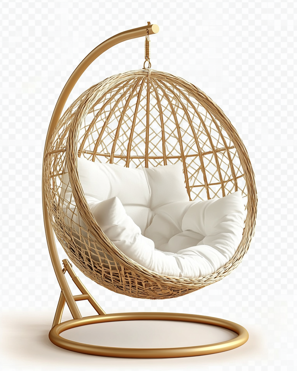 Silla colgante de mimbre con cojín, diseño elegante y moderno